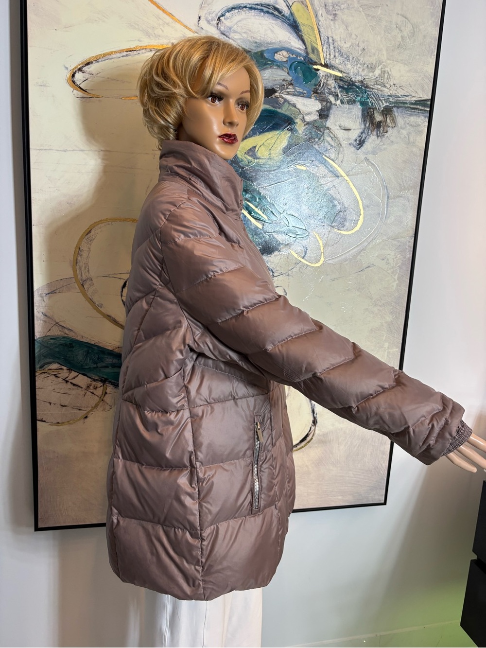 Long Quilted Puffer Coat in Light Taupe - Womens - Picture 10 of 15